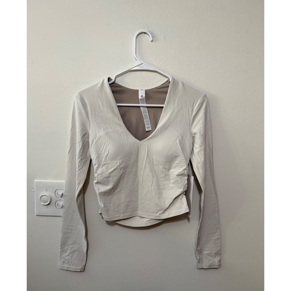 Lululemon All It Takes V-Neck LS B-D Cup Ribbed Nulu Top Light Ivory Size 6 NWT